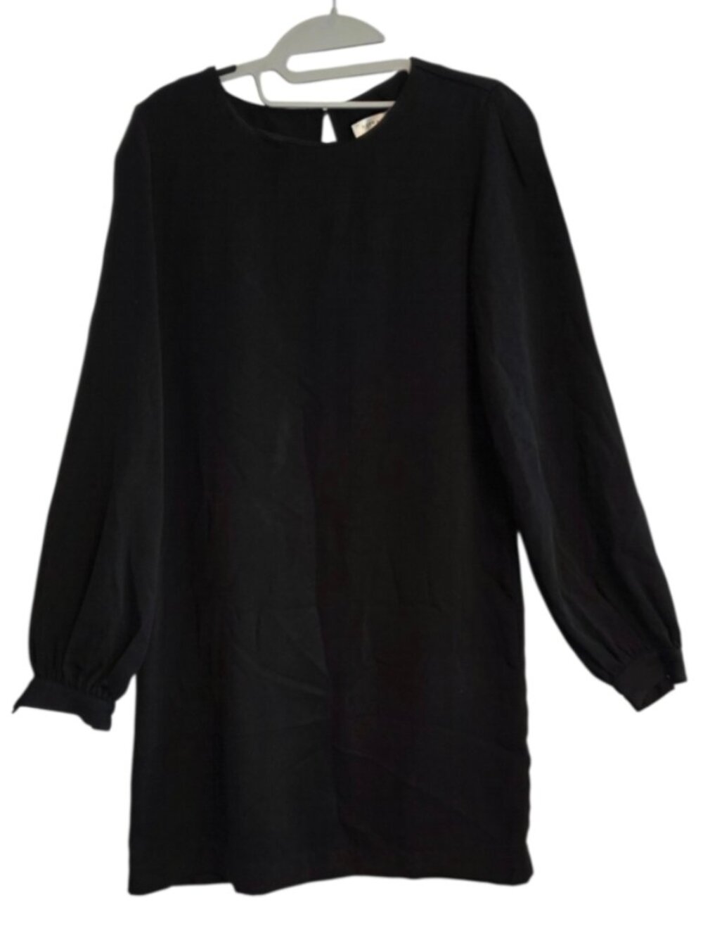 Reynah Couture Dress Black Mini Shift Bishop Sleeves Sz 4 FLAW Glam Dramatic LBD